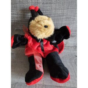 Vintage Plush Teddy Bear w Ladybug Costume Stuffed Animal 1990s 7" Sitting